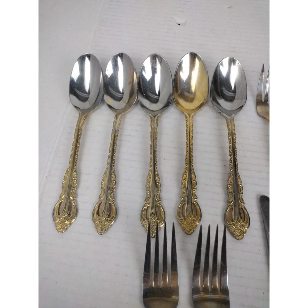 Vintage 24 PC Gold Tone Ornate COOK'S ESSENTIALS 18/10 STAINLESS FLATWARE